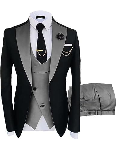 Wangyue Men's Slim Fit 3-Piece Suit for Weddings and Formal Events