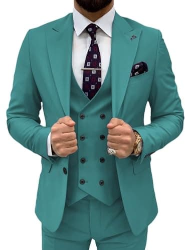 TIJOFA Men's Classic Double Breasted Suit for Wedding & Formal Events