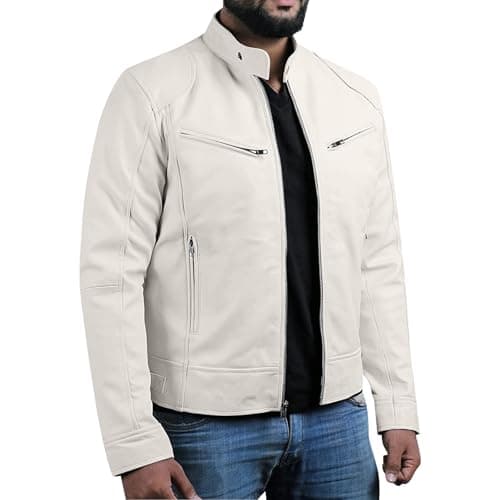 Black Mens Leather Motorcycle Jacket Lightweight Slim Fit Bomber Coat