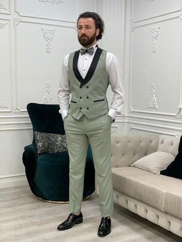 Wangyue Men's Slim Fit Tuxedo 3-Piece Suit for Wedding Party Prom Dinner