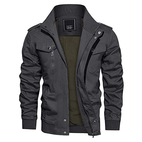 CRYSULLY Men's Casual Windbreaker Jacket with Cargo Pockets