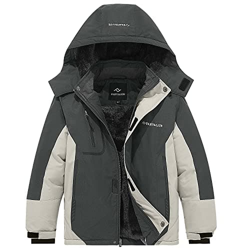 FARVALUE Boys' Waterproof Winter Ski Jacket with Removable Hood