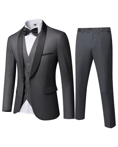 YND Men's Slim Fit Tuxedo Set with Shawl Collar Jacket Vest Pants Bow Tie