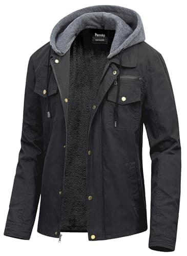 Pursky Men's Canvas Cotton Casual Field Jacket with Removable Hood