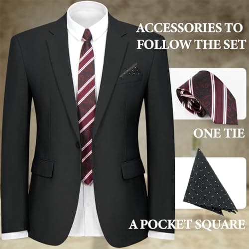 WYWK Men's Slim Fit 2-piece Suit Solid Color Blazer and Pants Tie Wedding Business Party
