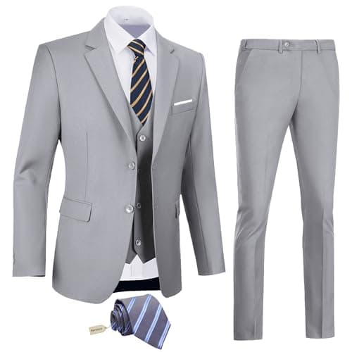 Amyox Men's Slim Fit 3 Piece Business Wedding Tux Suit Set Jacket Vest Pants Tie