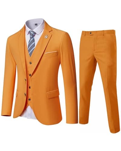 MY'S Men's 3-Piece Slim Fit Suit Set with Blazer, Vest, Pants, and Tie for Weddings