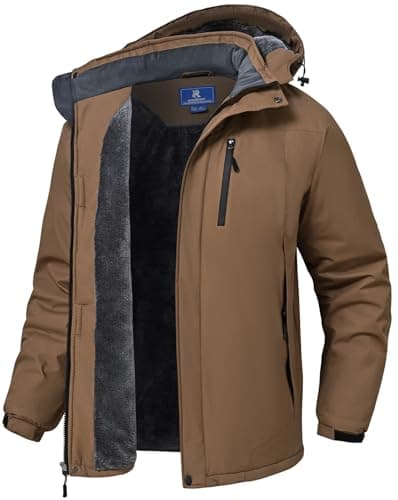 SPOSULEI Mens Waterproof Skiing Jacket with Hood Windproof Fleece Liner Multi Pockets