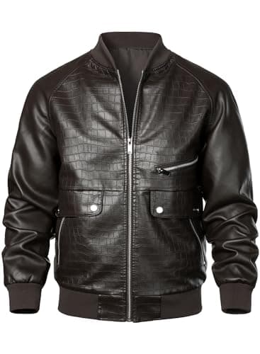 HOOD CREW Men's Lightweight Faux Leather Varsity Bomber Jacket