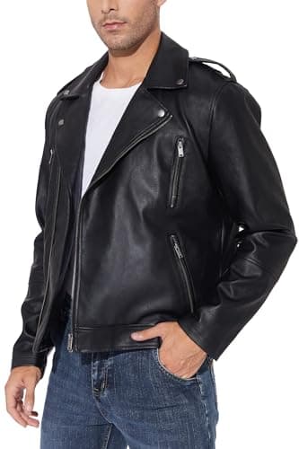Men's Black Faux Leather Bomber Jacket - Lightweight Slim Fit Motorcycle Coat