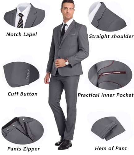 Pyiuhs Slim Fit 3 Piece Wedding Groomsmen Suit Set