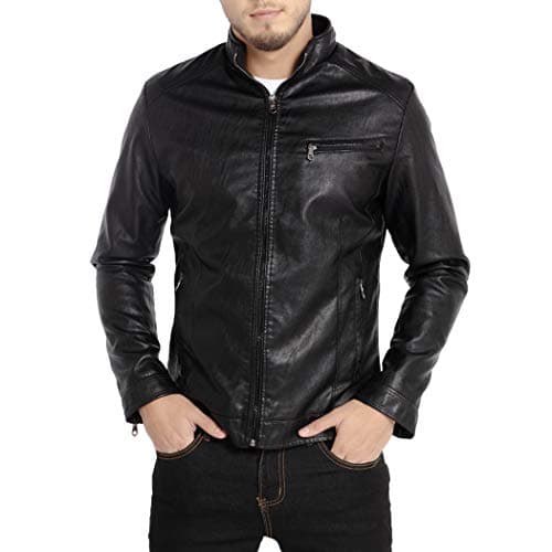 Men's Faux Leather Stand Collar Motorcycle Jacket