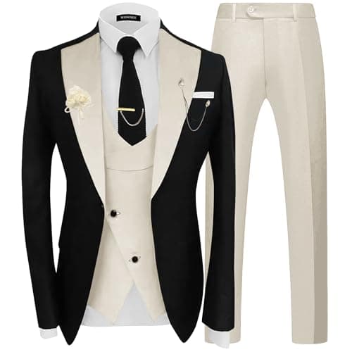 Wangyue Men's Double Breasted Tuxedo Suit 3-Piece Slim Fit Sets for Wedding Prom