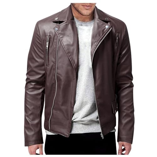 Black Mens Leather Motorcycle Jacket Lightweight Slim Fit Bomber Coat