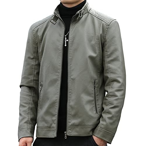 Men's Casual Faux Leather Biker Jacket for Womleys