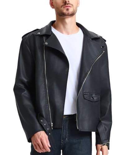 WULFUL Men's Faux Leather Bomber Jacket for Motorcycle