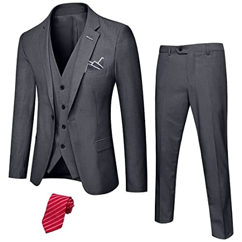 YND Men's Slim Fit 3 Piece Stretch Suit with One Button Blazer Pants, Party & Wedding