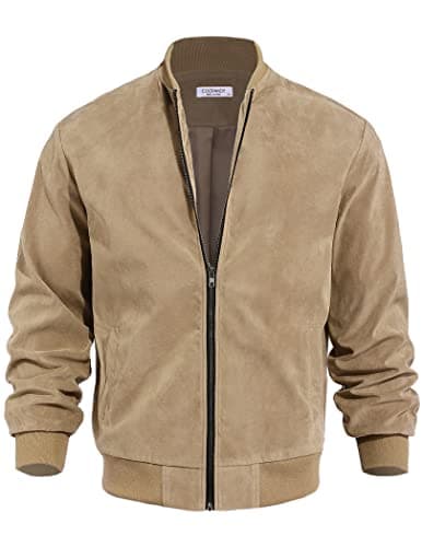 COOFANDY Men's Casual Vintage Lightweight Suede Bomber Jacket