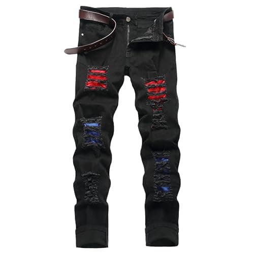 COOSVEN Men's Ripped Slim Straight Denim Jeans with Holes