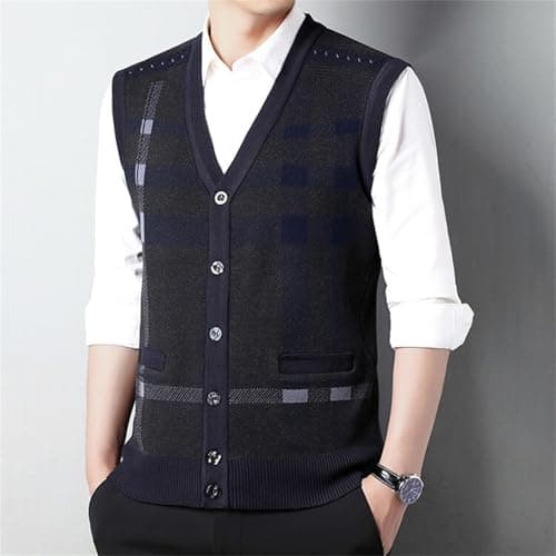 Men's Plaid V-Neck Classic Knit Sleeveless Sweater Vest
