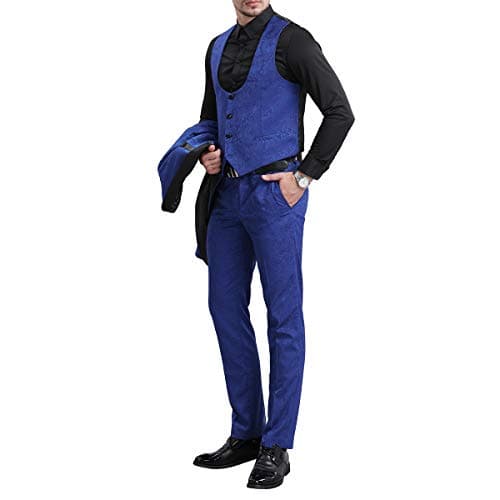 YFFUSHI Men's Elegant Jacquard 3-Piece Suit Tuxedo Set