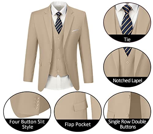 DOISPON Men's 3-Piece Slim Fit Suit