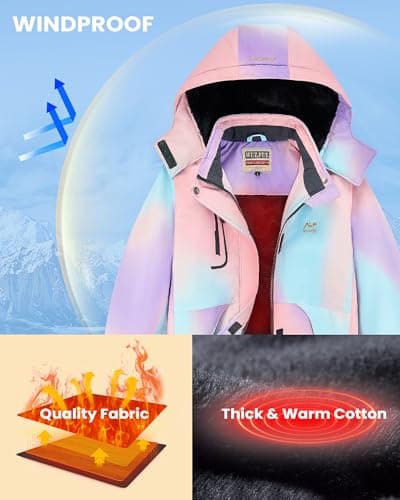 WULFUL Girls' Waterproof Fleece Ski Jacket