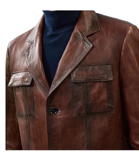 Soft Italian Lambskin Leather Mens Vintage Brown Blazer with Button Closure