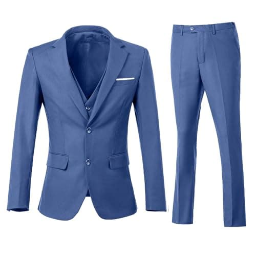 ZKHOECR Men's 3-Piece Slim Fit Two-Button Suit Set Jacket & Pants