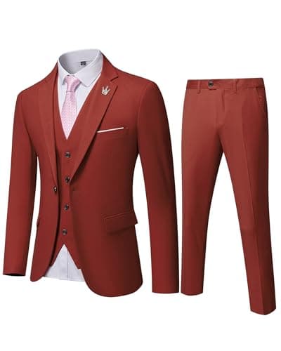 Hihawk Men's Stretch 3-Piece Slim Fit Suit Blazer Set Jacket Vest Pants Tie