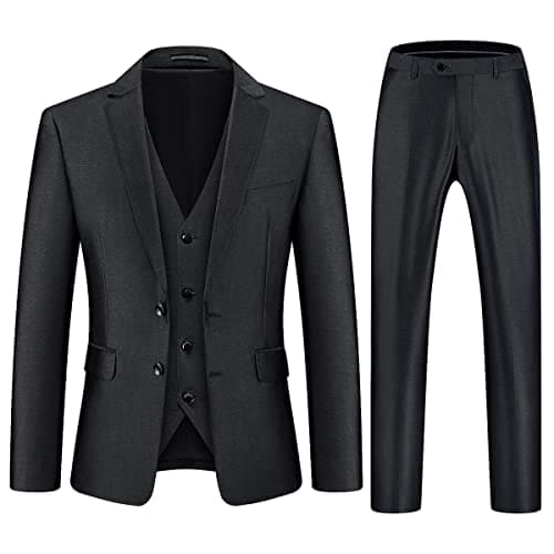KUDORO Mens Slim Fit 3 Piece Tuxedo Suit Two Button Jacket & Trouser Vest Casual Wedding Prom