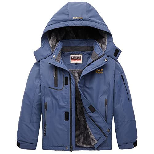 WULFUL Boys' Waterproof Fleece Hooded Ski Jacket