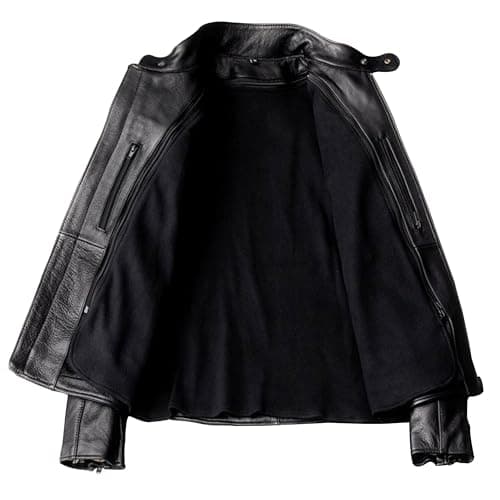 Men's Genuine Cowhide Motorcycle Jacket with Stand Collar