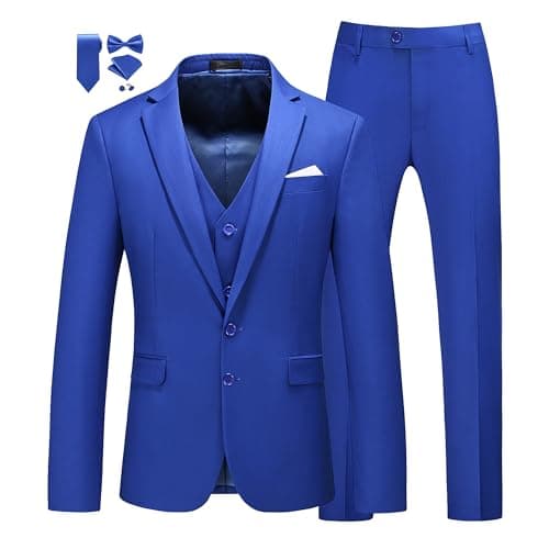 MUGU Mens Slim Fit Pure Color Tuxedo 3 Piece Suit for Wedding Prom