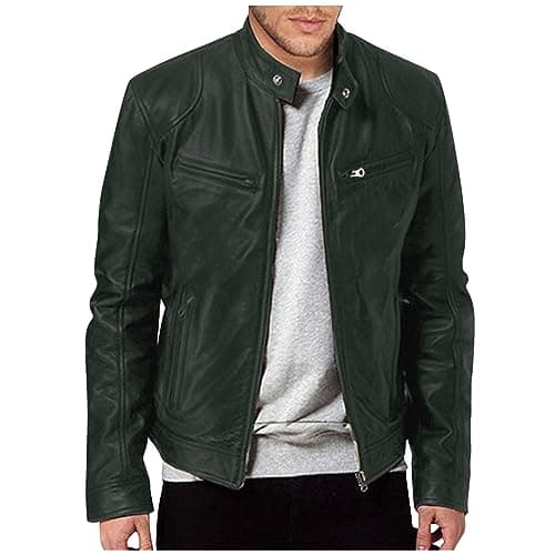 Black Mens Leather Motorcycle Jacket Lightweight Slim Fit Bomber Coat