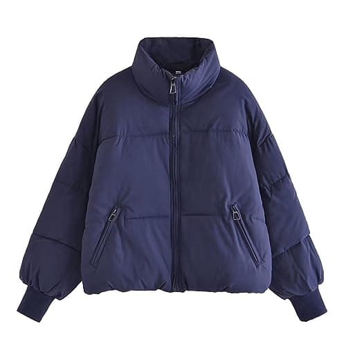 YMADREIG Women's Winter Cropped Down Jacket Zip-Up Padded Coat