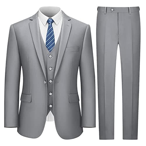 Slim Fit 3 Piece Men's Suit - LUPURTY Tuxedo Set with Jacket, Vest, Pants and Tie