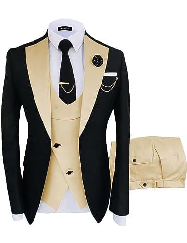Wangyue Men's Slim Fit 3-Piece Suit for Weddings and Formal Events