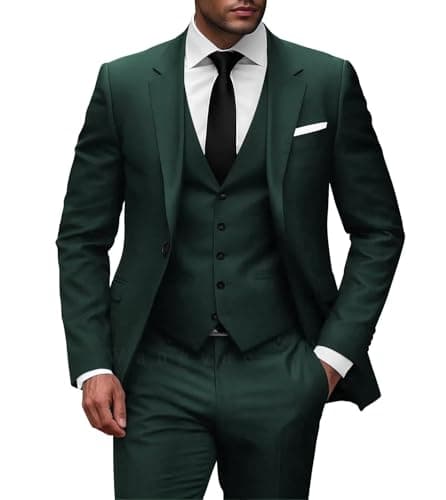 Wangyue Men Slim Fit 3-Piece Solid Wedding Suit Single Breasted Blazer Vest Pants Set