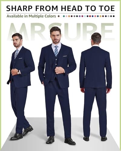 MrSure Men's 3-Piece Slim Fit Tuxedo Suit with Vest Pants Tie for Party Wedding Business