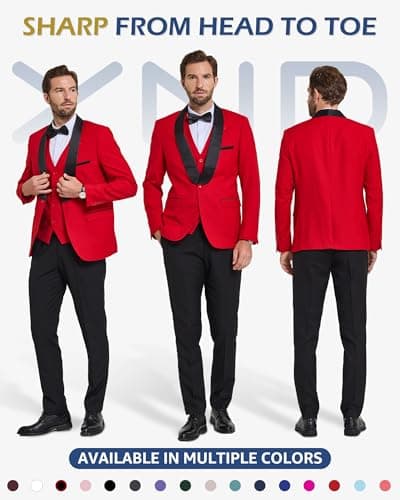 YND Men's Slim Fit Tuxedo Suit 3-Pc Set with Bow Tie