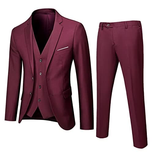 Moneyake Men's 3-Piece Slim Fit Suit Set: Blazer, Vest, Pants