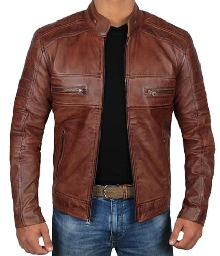 Decrum Men's Black and Brown Real Leather Jacket