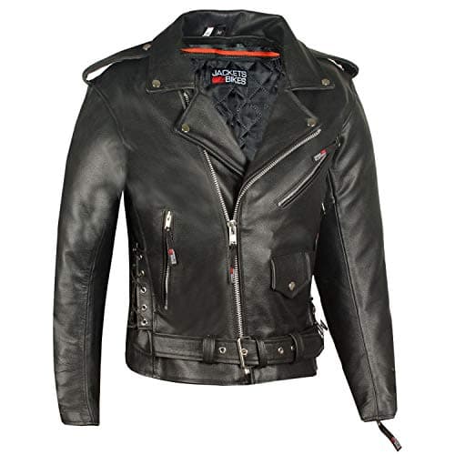 Men's Iconic Brando Leather Motorcycle Jacket - Premium Buffalo Hide, Side Laces, Concealed Pockets, All-Season Black L