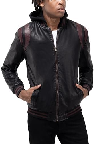 X RAY Men's Hooded PU Leather Jacket, Black, Large