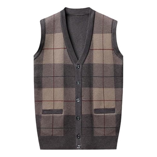 Men's Plaid V-Neck Classic Knit Sleeveless Sweater Vest
