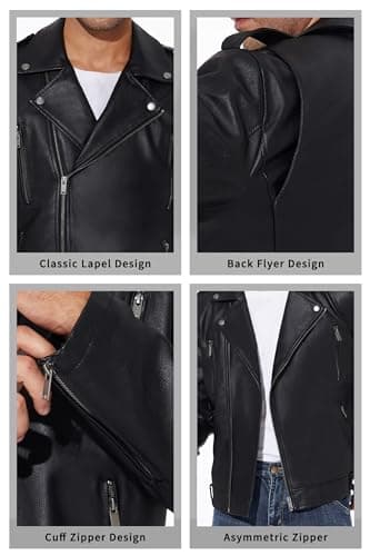 Men's Black Faux Leather Bomber Jacket - Lightweight Slim Fit Motorcycle Coat