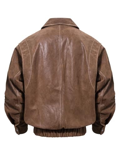 Men's Genuine Leather Bomber Jacket - Brown, Casual Fall Winter