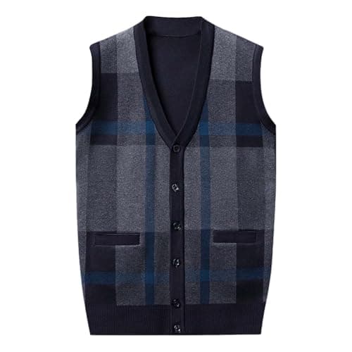 Men's Plaid V-Neck Classic Knit Sleeveless Sweater Vest