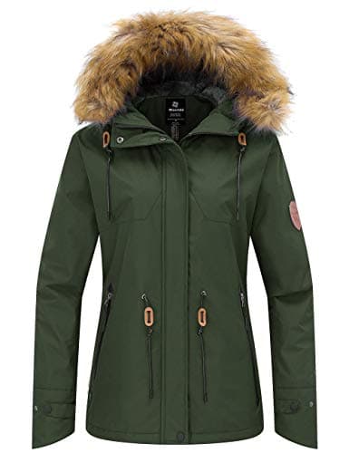 Wantdo Women's Waterproof Insulated Fleece Hooded Ski Jacket